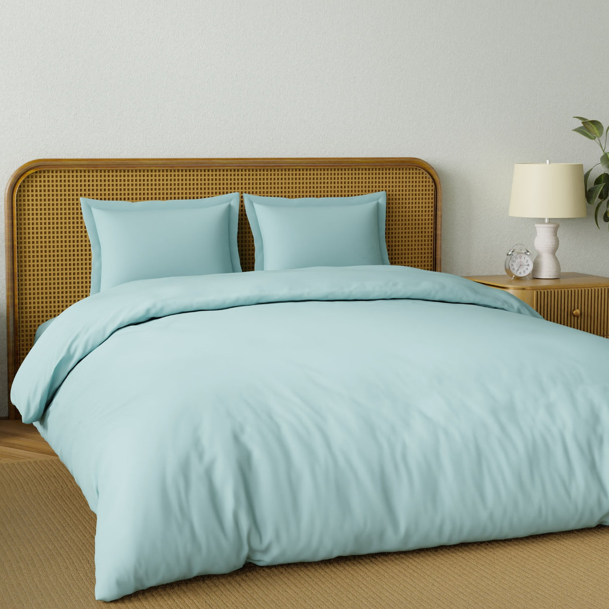 Spaces Solid 100% Cotton 144 TC Double Bedsheet with 2 Pillow Covers - 274 x 274 cm, Light Blue