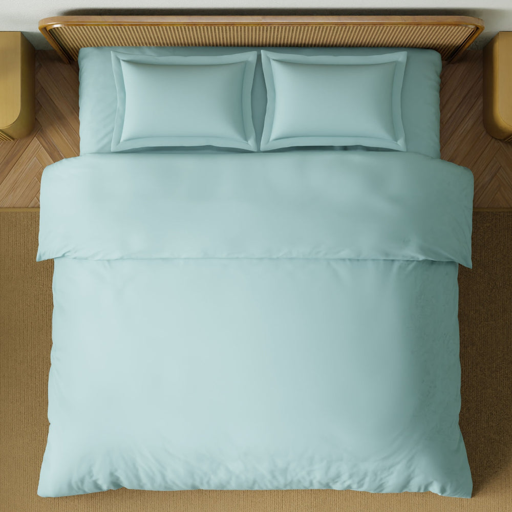 Spaces Solid 100% Cotton 144 TC Double Bedsheet with 2 Pillow Covers - 274 x 274 cm, Light Blue