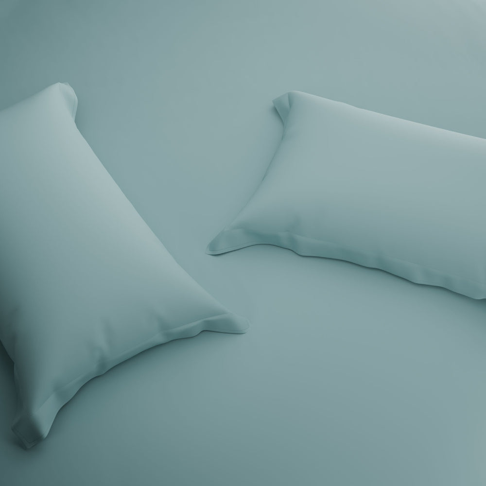Spaces Solid 100% Cotton 144 TC Double Bedsheet with 2 Pillow Covers - 274 x 274 cm, Light Blue