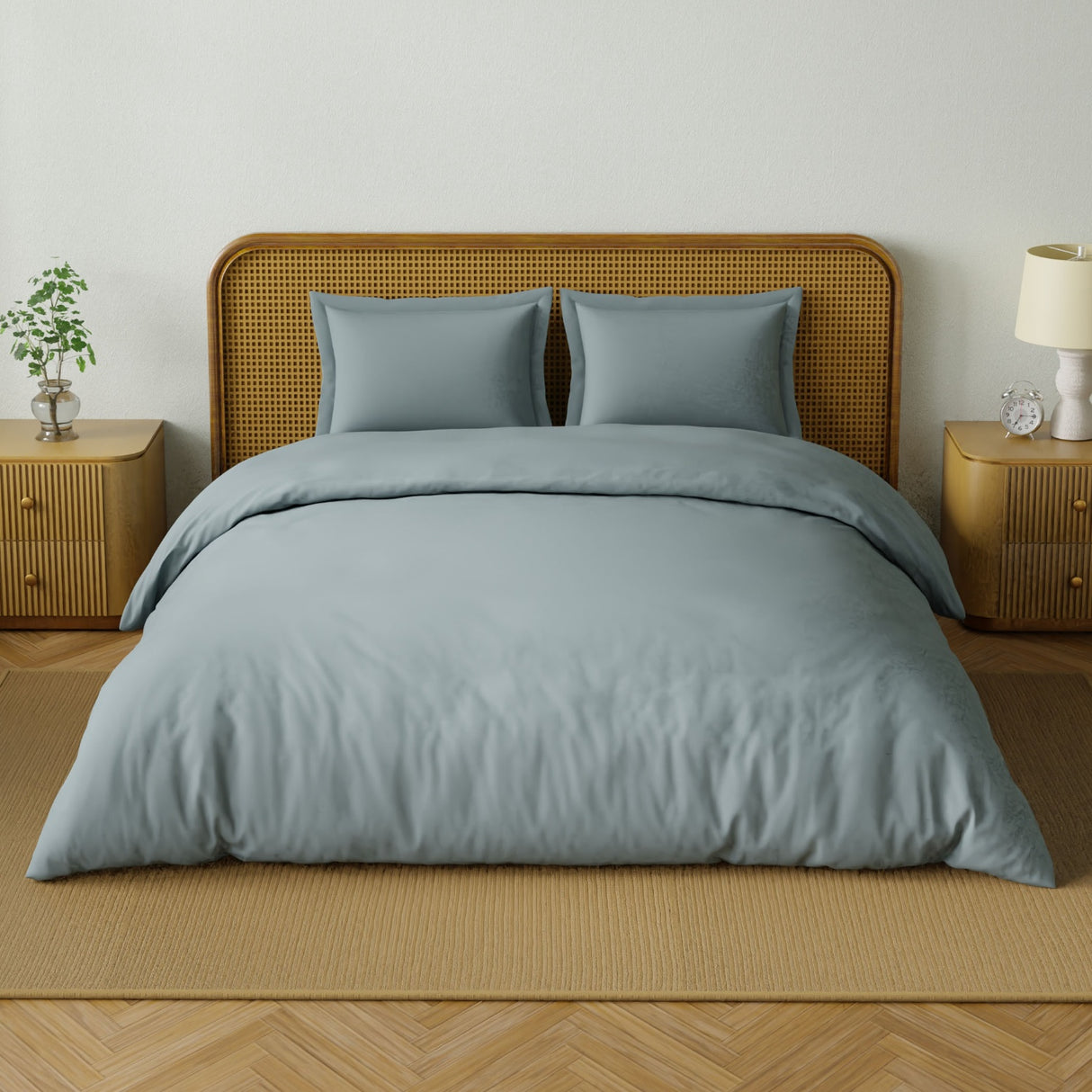 Spaces Solid 100% Cotton 144 TC Double Bedsheet with 2 Pillow Covers - 274 x 274 cm, Grey
