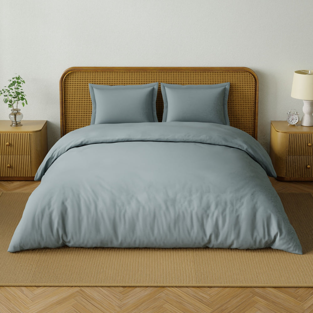 Spaces Solid 100% Cotton 144 TC Double Bedsheet with 2 Pillow Covers - 274 x 274 cm, Grey