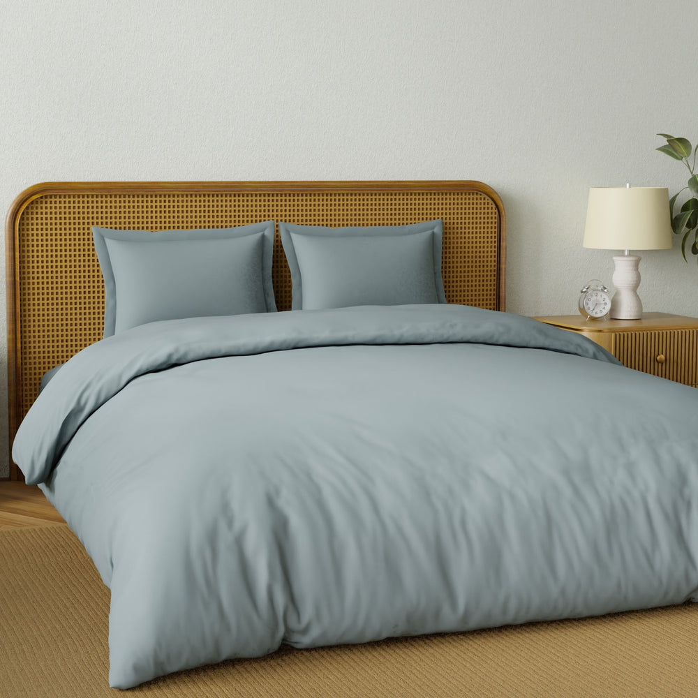 Spaces Solid 100% Cotton 144 TC Double Bedsheet with 2 Pillow Covers - 274 x 274 cm, Grey
