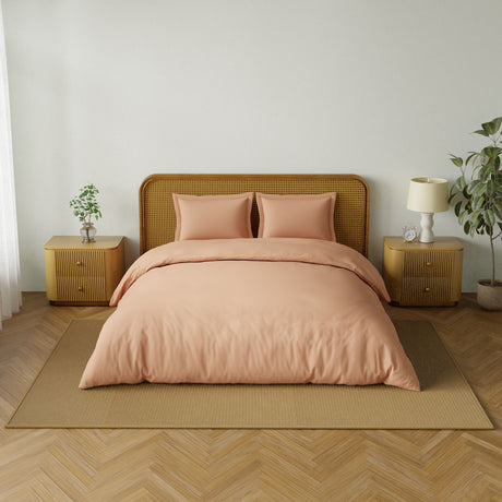 Spaces Solid 100% Cotton 144 TC Double Bedsheet with 2 Pillow Covers - 274 x 274 cm, Light Orange