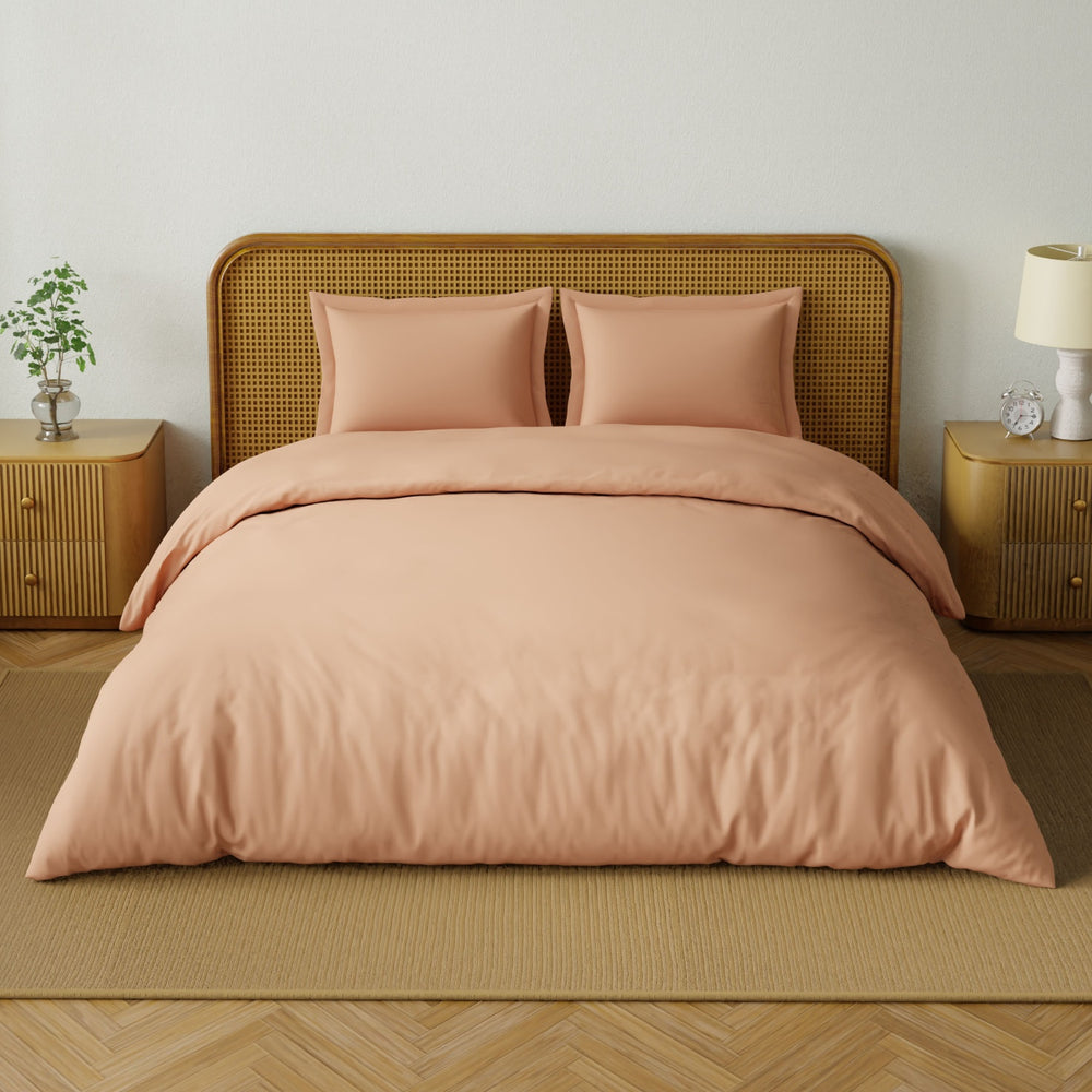 Spaces Solid 100% Cotton 144 TC Double Bedsheet with 2 Pillow Covers - 274 x 274 cm, Light Orange