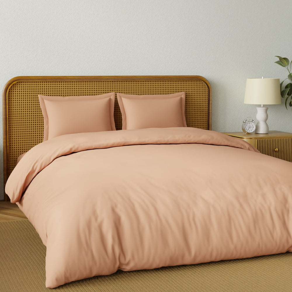 Spaces Solid 100% Cotton 144 TC Double Bedsheet with 2 Pillow Covers - 274 x 274 cm, Light Orange