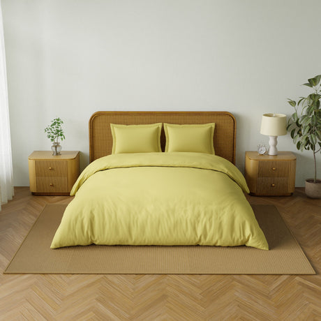 Spaces Solid 100% Cotton 144 TC Double Bedsheet with 2 Pillow Covers - 274 x 274 cm, Light Yellow