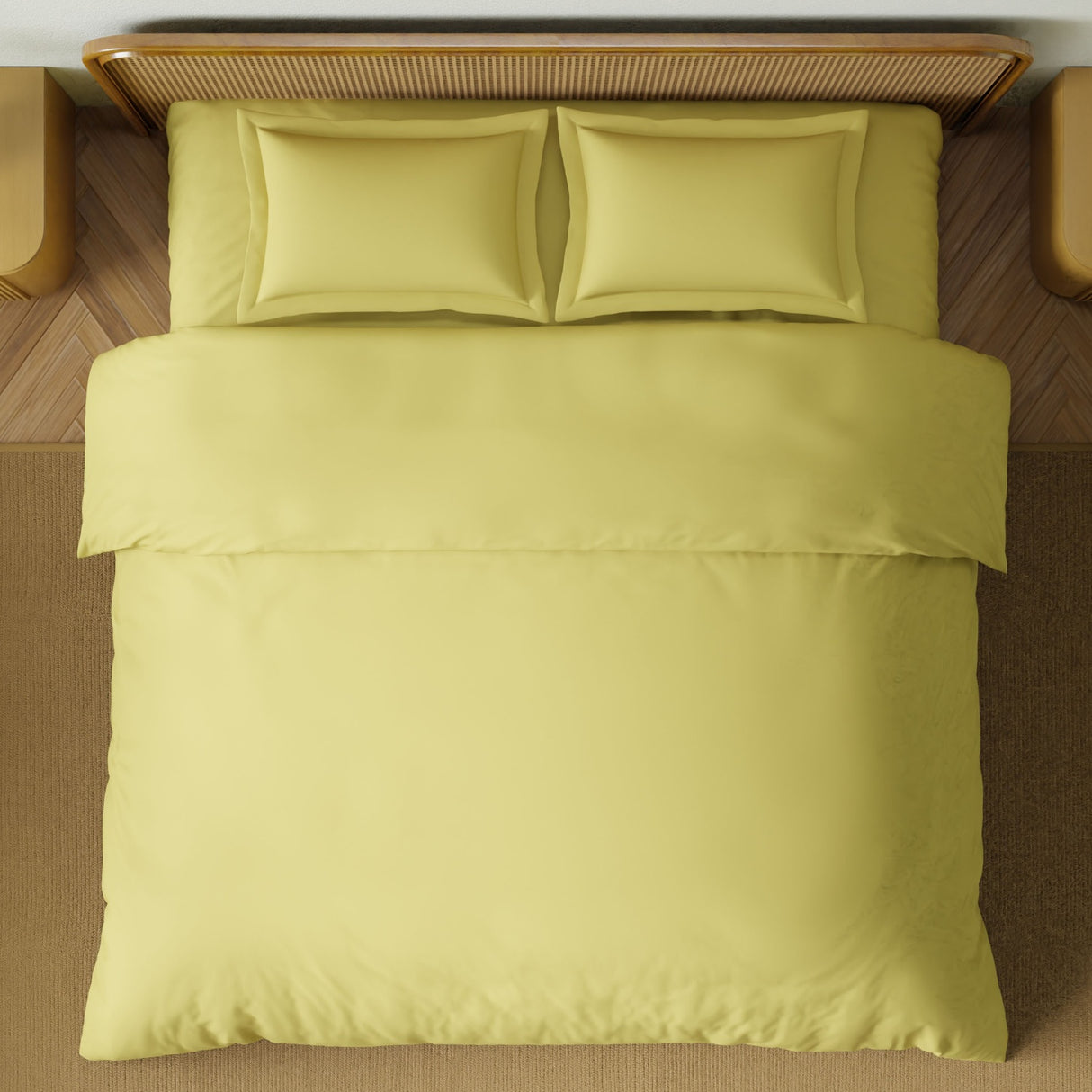 Spaces Solid 100% Cotton 144 TC Double Bedsheet with 2 Pillow Covers - 274 x 274 cm, Light Yellow