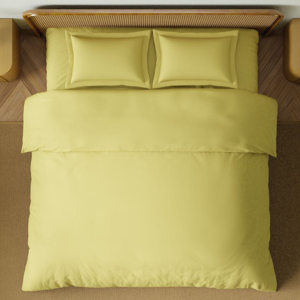 Spaces Solid 100% Cotton 144 TC Double Bedsheet with 2 Pillow Covers - 274 x 274 cm, Light Yellow