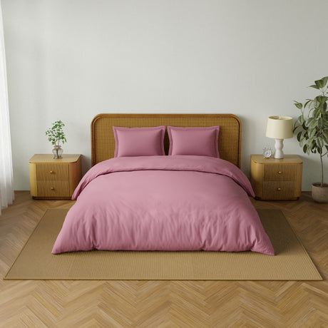 Spaces Solid 100% Cotton 144 TC Double Bedsheet with 2 Pillow Covers - 274 x 274 cm, Light Pink