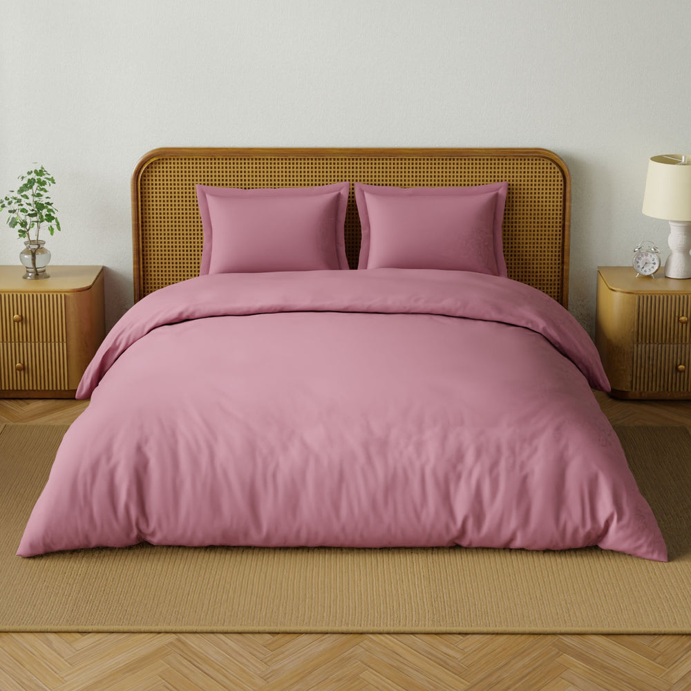Spaces Solid 100% Cotton 144 TC Double Bedsheet with 2 Pillow Covers - 274 x 274 cm, Light Pink