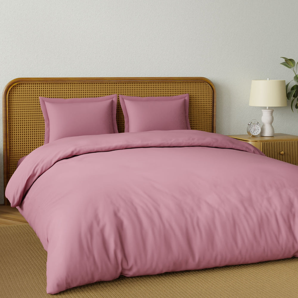 Spaces Solid 100% Cotton 144 TC Double Bedsheet with 2 Pillow Covers - 274 x 274 cm, Light Pink