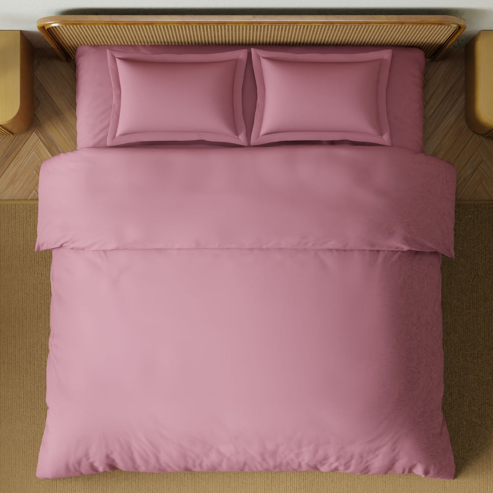 Spaces Solid 100% Cotton 144 TC Double Bedsheet with 2 Pillow Covers - 274 x 274 cm, Light Pink