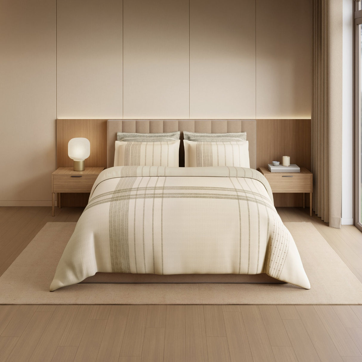 Spaces Geometric Cotton 144 TC Double Bedsheet with 2 Pillow Covers - 274 x 274 cm, Cream