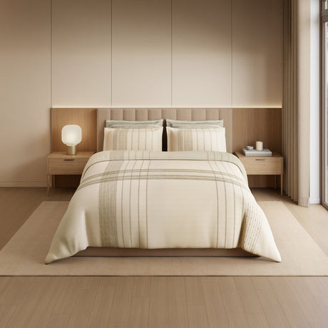 Spaces Geometric Cotton 144 TC Double Bedsheet with 2 Pillow Covers - 274 x 274 cm, Cream