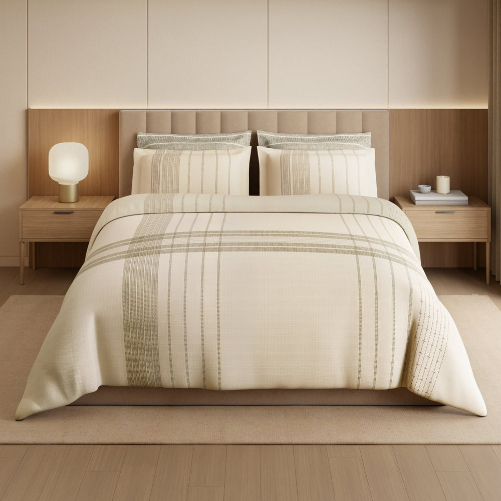 Spaces Geometric Cotton 144 TC Double Bedsheet with 2 Pillow Covers - 274 x 274 cm, Cream