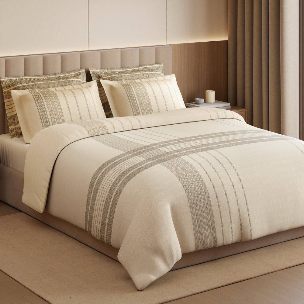Spaces Geometric Cotton 144 TC Double Bedsheet with 2 Pillow Covers - 274 x 274 cm, Cream
