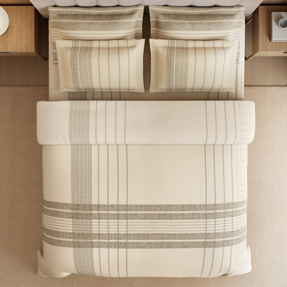 Spaces Geometric Cotton 144 TC Double Bedsheet with 2 Pillow Covers - 274 x 274 cm, Cream