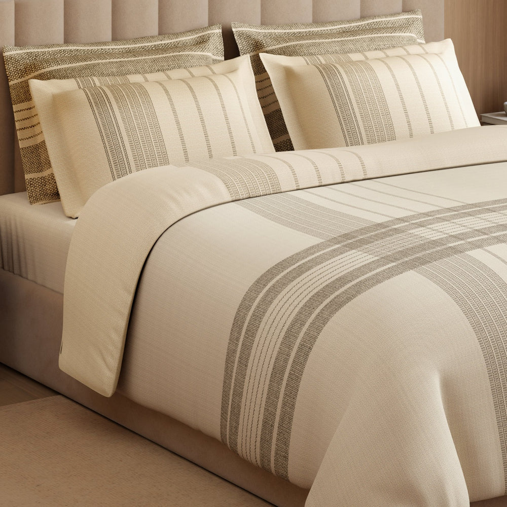 Spaces Geometric Cotton 144 TC Double Bedsheet with 2 Pillow Covers - 274 x 274 cm, Cream