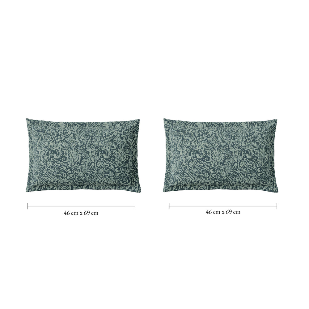 Spaces Fiora 100% Cotton 144 TC Percale Fioral Large Bedsheet with 2 Pillow Covers - 274 x 274 cm, Light Green