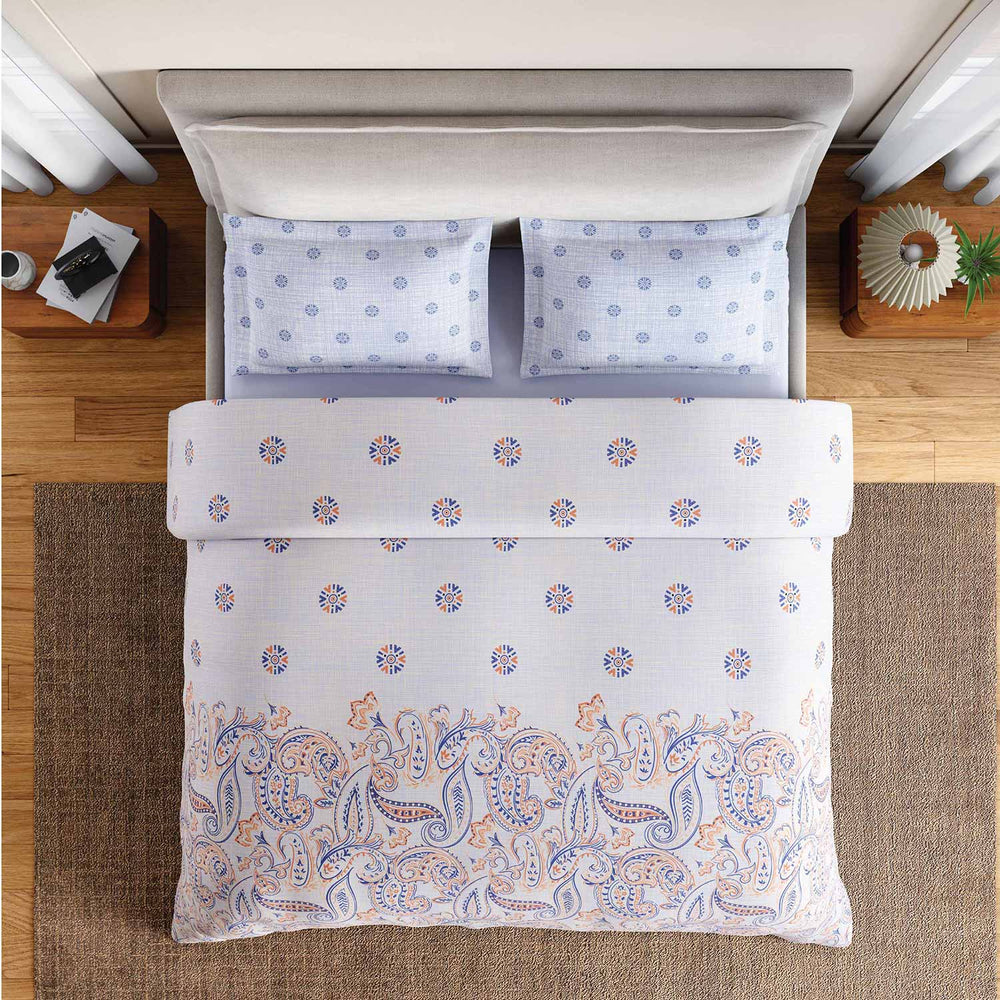 Spaces Fiora 100% Cotton 144 TC Percale Ornate Large Bedsheet with 2 Pillow Covers - 274 x 274 cm, Orange