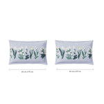 Spaces Fiora 100% Cotton 144 TC Percale Fioral Large Bedsheet with 2 Pillow Covers - 274 x 274 cm, Light Blue
