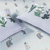 Spaces Fiora 100% Cotton 144 TC Percale Fioral Large Bedsheet with 2 Pillow Covers - 274 x 274 cm, Light Blue