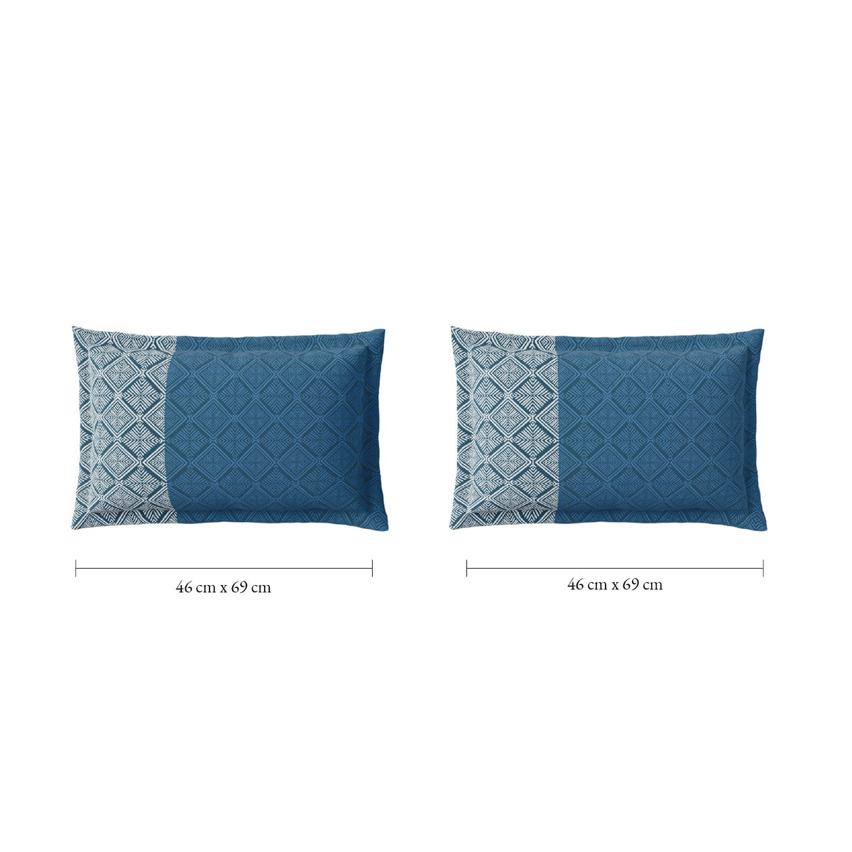 Spaces Fiora 100% Cotton 144 TC Percale Geometric Large Bedsheet with 2 Pillow Covers - 274 x 274 cm, Dark Blue