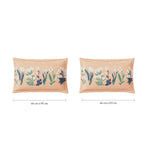 Spaces Fiora 100% Cotton 144 TC Percale Fioral Large Bedsheet with 2 Pillow Covers - 274 x 274 cm, Beige