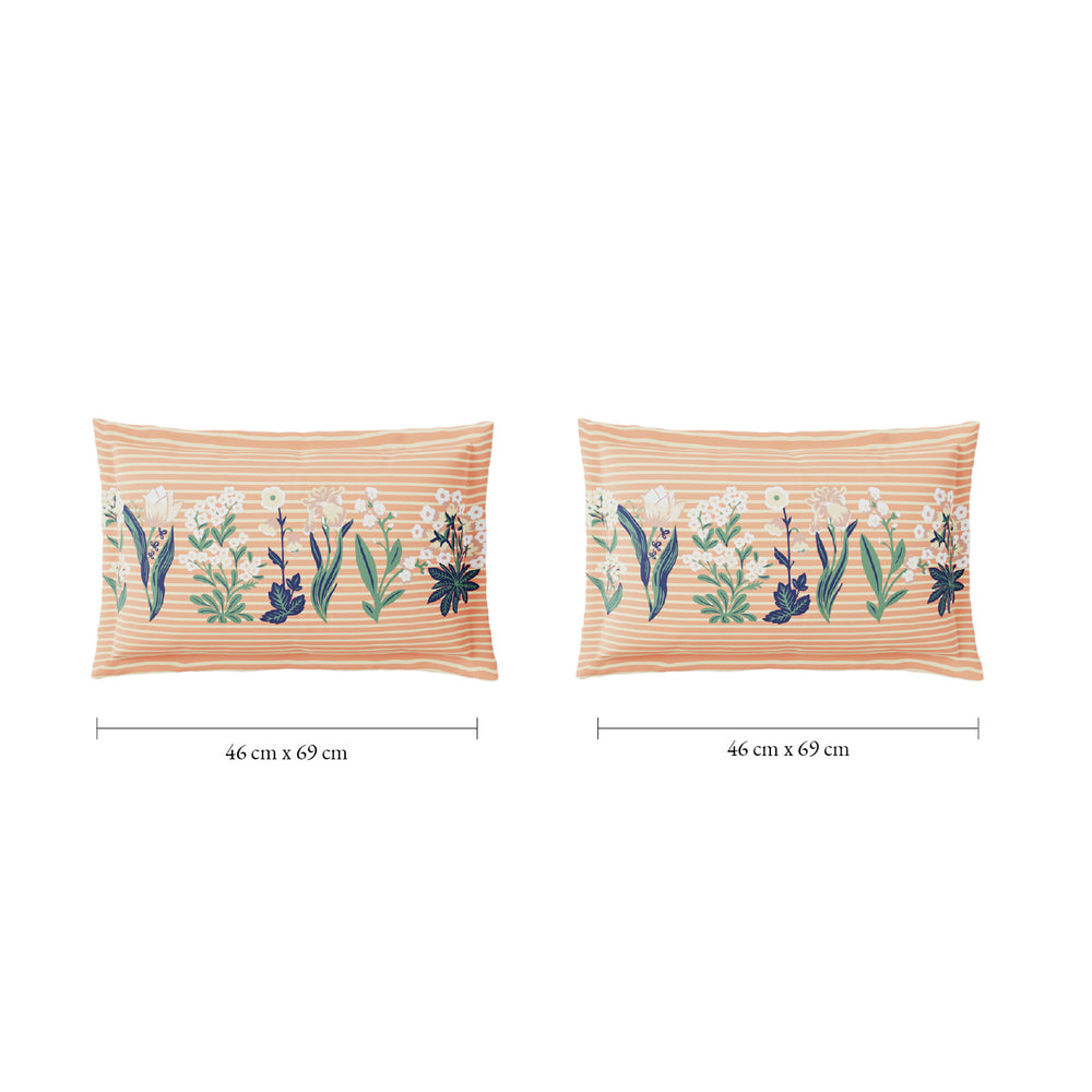 Spaces Fiora 100% Cotton 144 TC Percale Fioral Large Bedsheet with 2 Pillow Covers - 274 x 274 cm, Beige