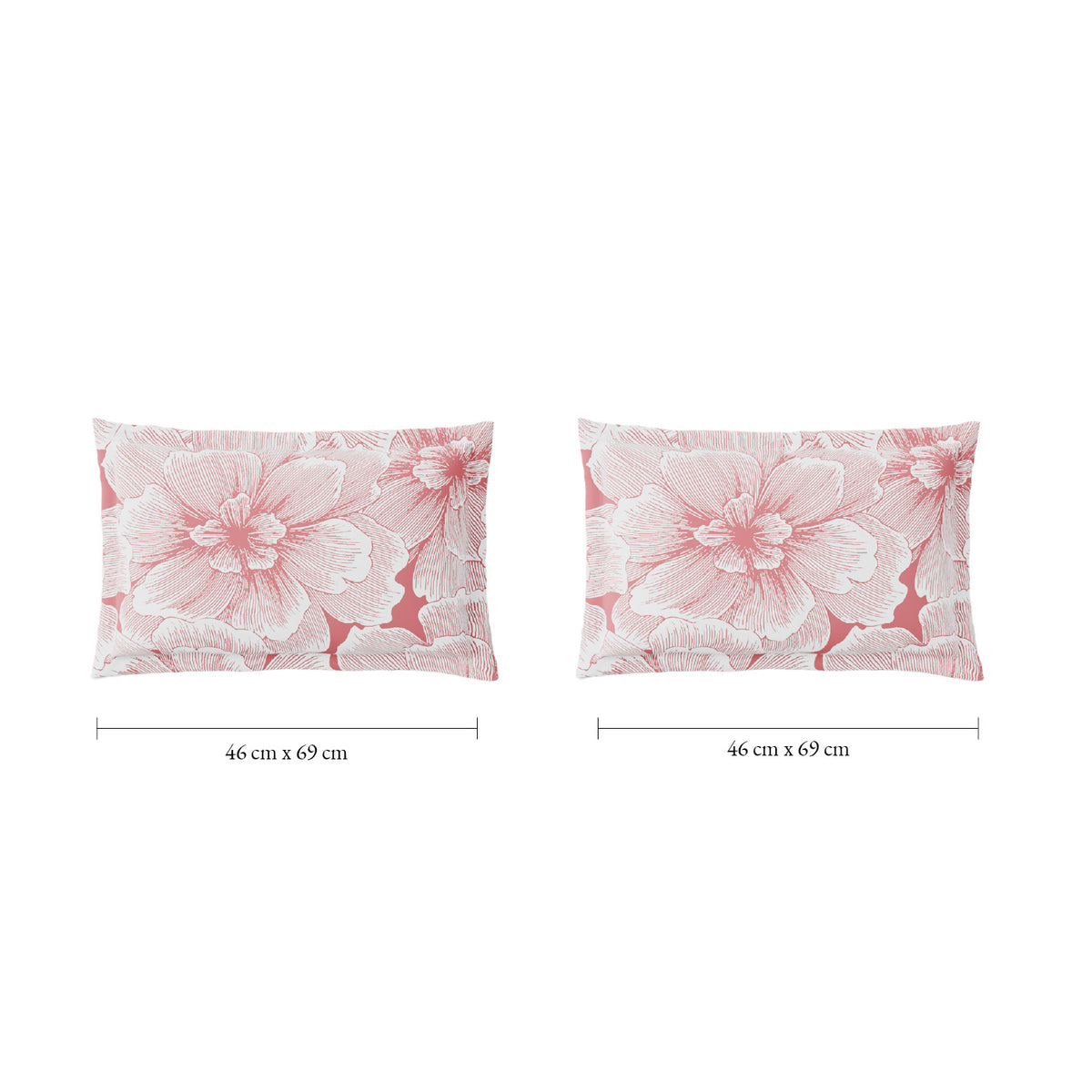 Spaces Fiora 100% Cotton 144 TC Percale Fioral Large Bedsheet with 2 Pillow Covers - 274 x 274 cm, Blush