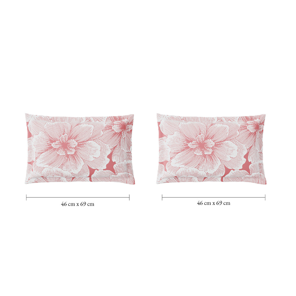 Spaces Fiora 100% Cotton 144 TC Percale Fioral Large Bedsheet with 2 Pillow Covers - 274 x 274 cm, Blush