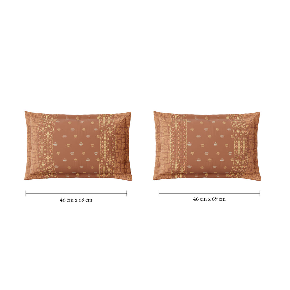Spaces Fiora 100% Cotton 144 TC Percale Ornate Large Bedsheet with 2 Pillow Covers - 274 x 274 cm, Brown