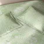 Spaces Fiora 100% Cotton 144 TC Percale Fioral Large Bedsheet with 2 Pillow Covers - 274 x 274 cm, Light Green