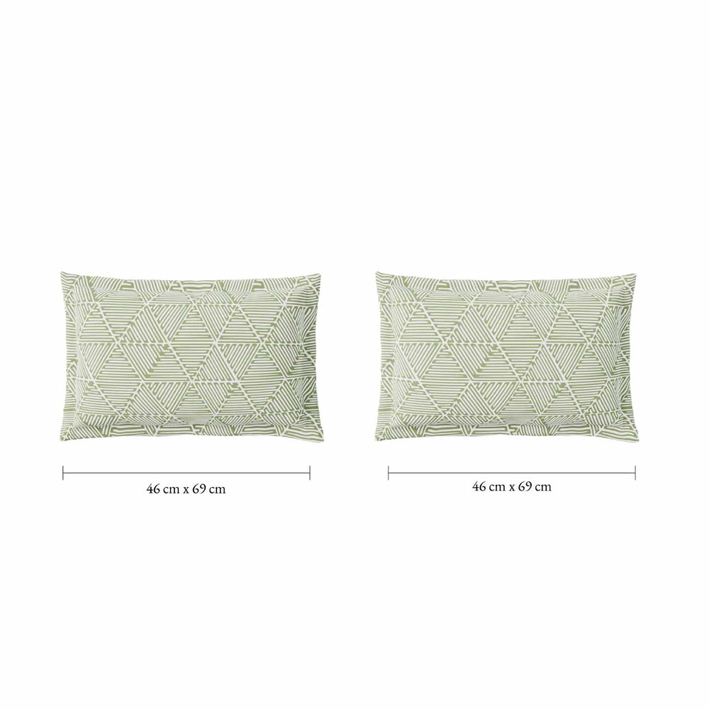 Spaces Fiora 100% Cotton 144 TC Percale Fioral Large Bedsheet with 2 Pillow Covers - 274 x 274 cm, Light Green