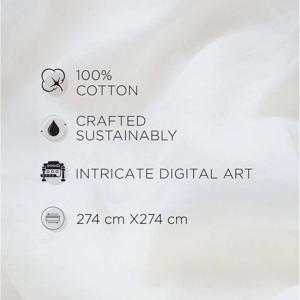 Spaces Fiora 100% Cotton 144 TC Percale Fioral Large Bedsheet with 2 Pillow Covers - 274 x 274 cm, Light Green