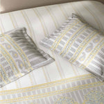 Spaces Fiora 100% Cotton 144 TC Percale Ornate Large Bedsheet with 2 Pillow Covers - 274 x 274 cm, Light Grey