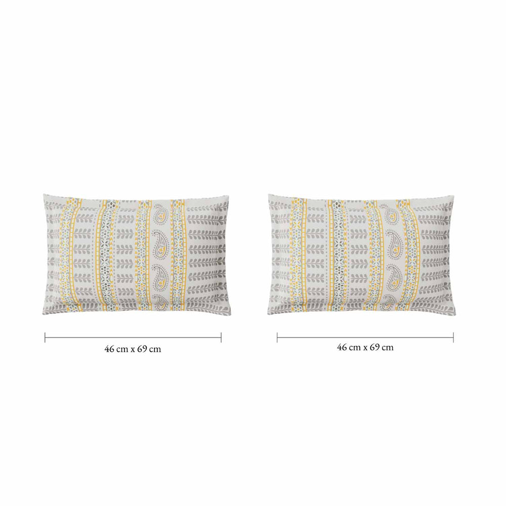Spaces Fiora 100% Cotton 144 TC Percale Ornate Large Bedsheet with 2 Pillow Covers - 274 x 274 cm, Light Grey