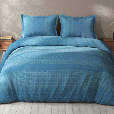 Spaces Fiora 100% Cotton 144 TC Percale Ornate Large Bedsheet with 2 Pillow Covers - 274 x 274 cm, Blue