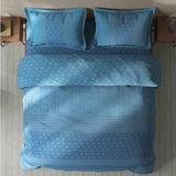 Spaces Fiora 100% Cotton 144 TC Percale Ornate Large Bedsheet with 2 Pillow Covers - 274 x 274 cm, Blue