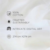 Spaces Fiora 100% Cotton 144 TC Percale Ornate Large Bedsheet with 2 Pillow Covers - 274 x 274 cm, Blue