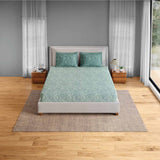 Spaces Fiora 100% Cotton 144 TC Percale Fioral Double Bedsheet with 2 Pillow Covers - 228 x 274 cm, Light Green