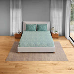 Spaces Fiora 100% Cotton 144 TC Percale Fioral Double Bedsheet with 2 Pillow Covers - 228 x 274 cm, Light Green