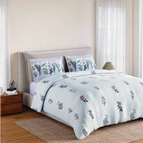 Spaces Fiora 100% Cotton 144 TC Percale Fioral Double Bedsheet with 2 Pillow Covers - 228 x 274 cm, Light Blue