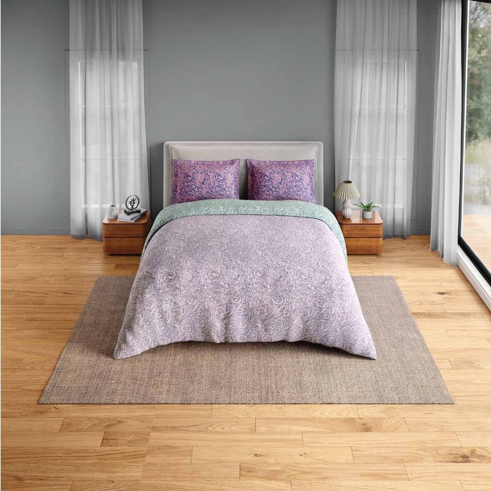 Spaces Fiora 100% Cotton 144 TC Percale Fioral Double Bedsheet with 2 Pillow Covers - 228 x 274 cm, Light Violet