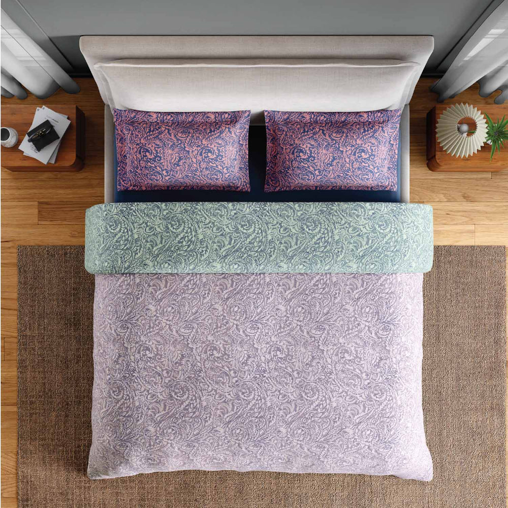 Spaces Fiora 100% Cotton 144 TC Percale Fioral Double Bedsheet with 2 Pillow Covers - 228 x 274 cm, Light Violet