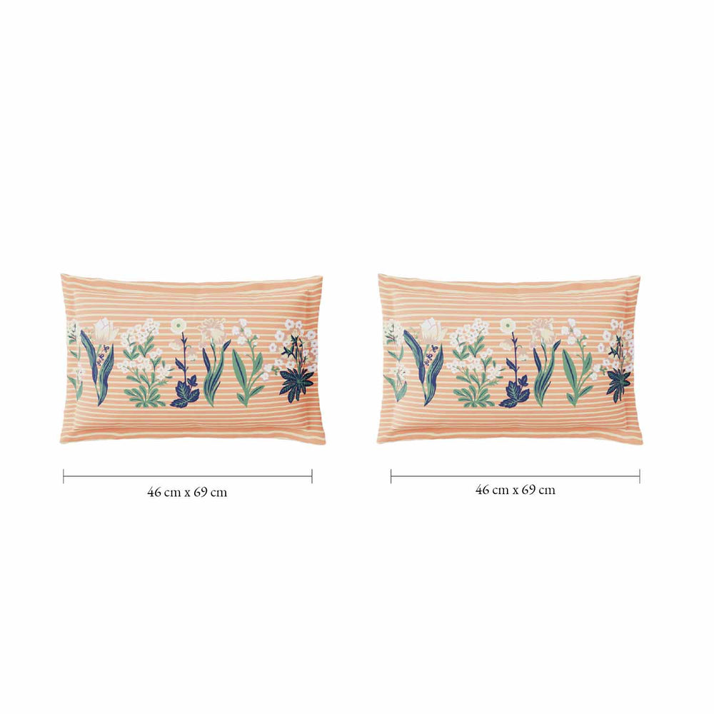Spaces Fiora 100% Cotton 144 TC Percale Fioral Double Bedsheet with 2 Pillow Covers - 228 x 274 cm, Beige