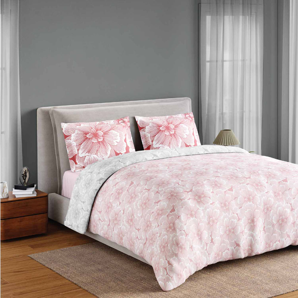 Spaces Fiora 100% Cotton 144 TC Percale Fioral Double Bedsheet with 2 Pillow Covers - 228 x 274 cm, Blush
