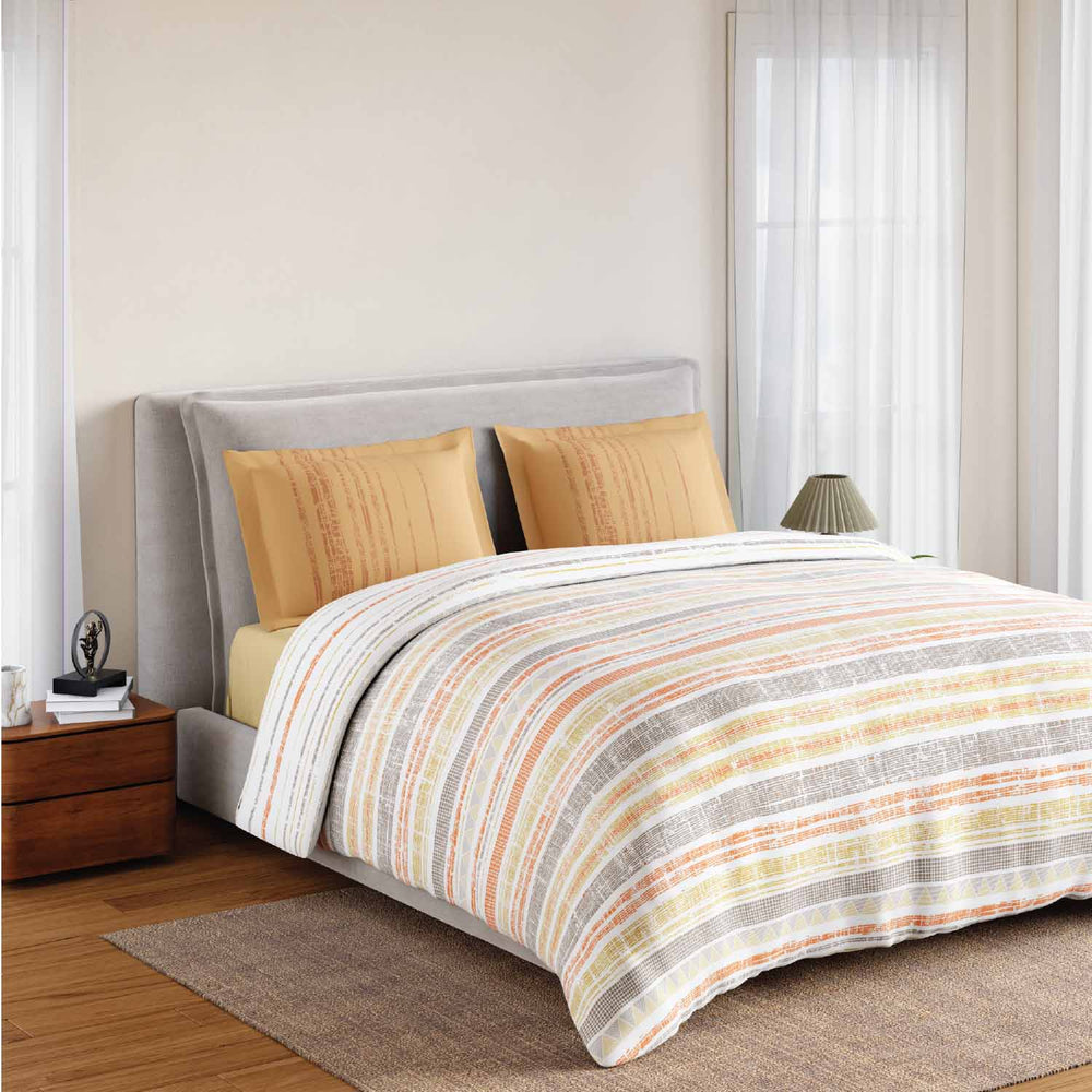 Spaces Fiora 100% Cotton 144 TC Percale Geometric Double Bedsheet with 2 Pillow Covers - 228 x 274 cm, Beige