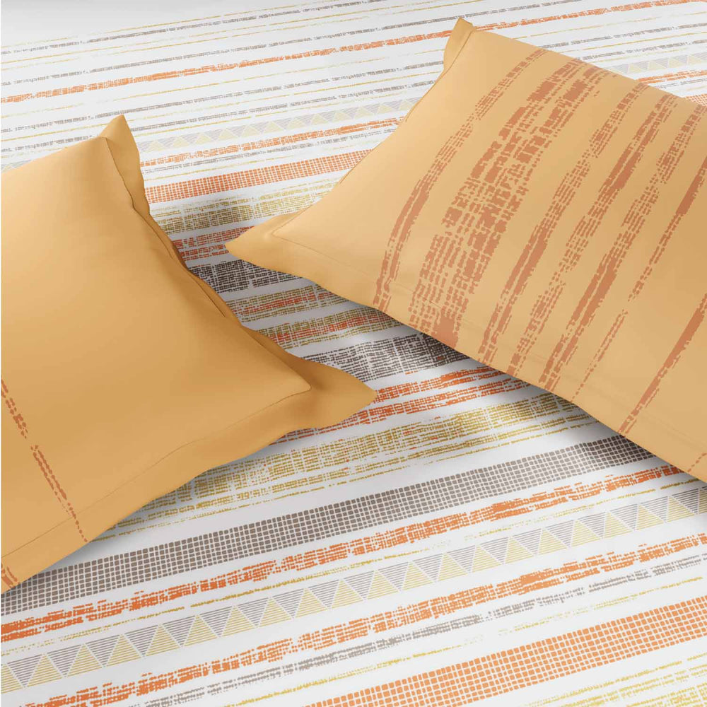 Spaces Fiora 100% Cotton 144 TC Percale Geometric Double Bedsheet with 2 Pillow Covers - 228 x 274 cm, Beige