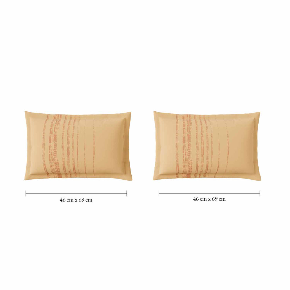 Spaces Fiora 100% Cotton 144 TC Percale Geometric Double Bedsheet with 2 Pillow Covers - 228 x 274 cm, Beige